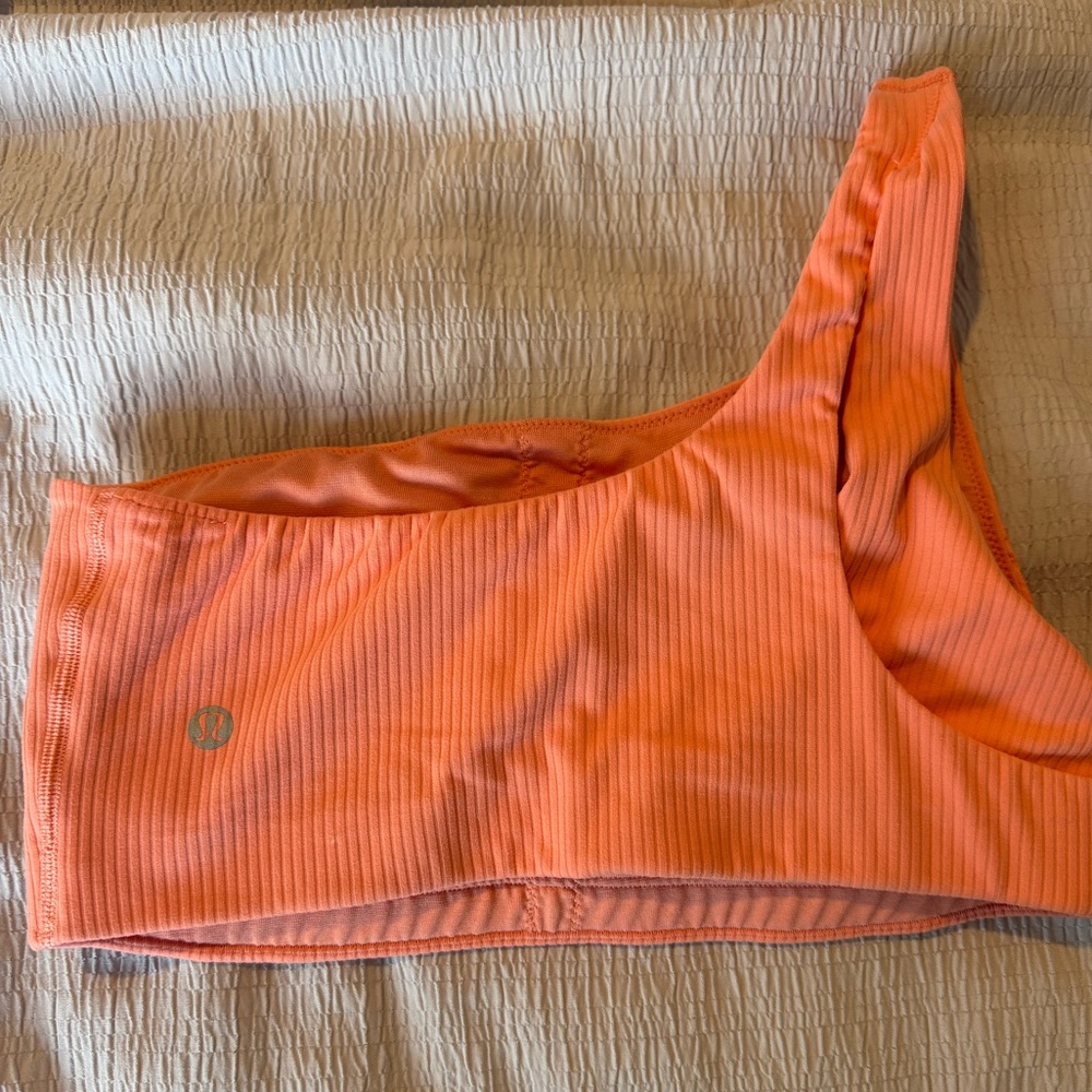 Lululemon Ribbed Nulu Asymmetrical Yoga Bra in Sunny Coral - Picture 3 of 4